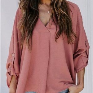 V-Neck 3/4 sleeve blouse rose gold color